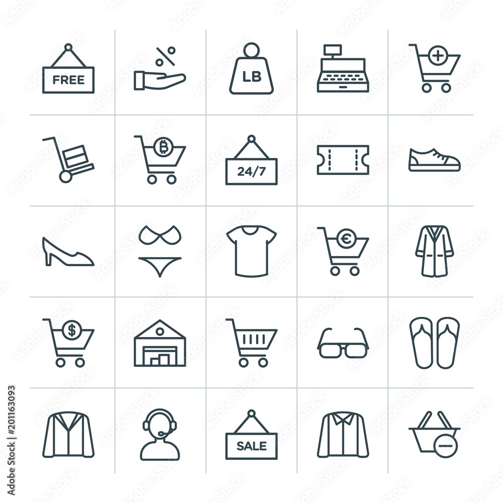 Poster modern simple set of clothes, shopping vector outline icons. ..contains such icons as jacket, warm, 