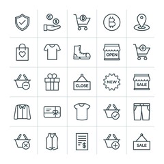 Modern Simple Set of clothes, shopping Vector outline Icons. ..Contains such Icons as map, vest,  bill,  wear, fashion,  fashion, money, new and more on white background. Fully Editable. Pixel Perfect