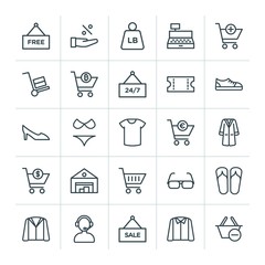 Modern Simple Set of clothes, shopping Vector outline Icons. ..Contains such Icons as jacket,  warm,  basket,  retro,  customer,  sign, home and more on white background. Fully Editable. Pixel Perfect