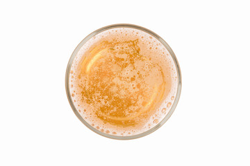 Glass of beer isolated on white background.top view.bub