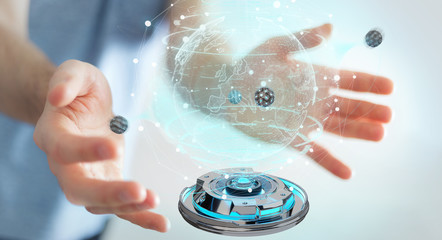 Businessman using globe network with digital connection 3D rendering