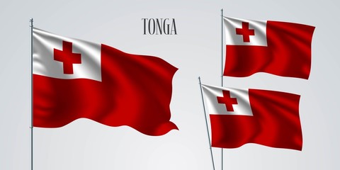 Tonga waving flag set of vector illustration