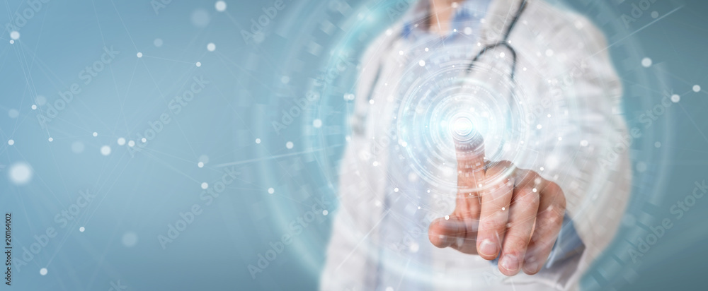 Aufkleber doctor using digital medical futuristic interface 3d rendering
