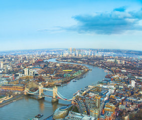 Fototapeta na wymiar London city, aerial view with Tower Bridge and Thames river
