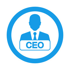 Icono plano hombre de negocios con letrero CEO en circulo color azul