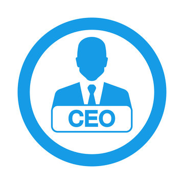 Icono plano hombre de negocios con letrero CEO en circulo color azul