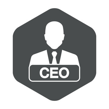 Icono plano hombre de negocios con letrero CEO en hexagono gris
