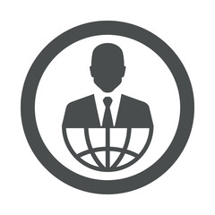 Icono plano hombre de negocios en globo terráqueo en círculo gris