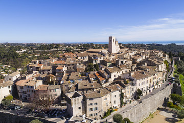 Obraz premium Aerial view of St Paul de Vence, a Famous perched village on French Riviera.
