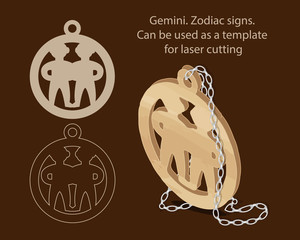 Gemini. Zodiac signs. Can be used as a template for laser cutting