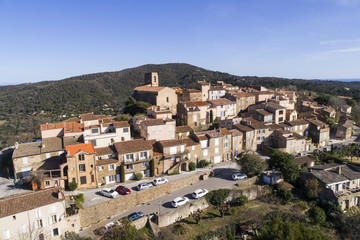 Fototapeta na wymiar France, Provence-Alpes-Cote d'Azur, Var department, Aerial view of Gassin village, labelled Les Plus Beaux Villages de France (The Most Beautiful Villages of France),