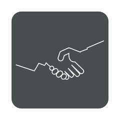 Icono plano manos unidas lineal en cuadrado gris