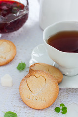 Homemade shortbread cookie with the inscription in Russian 