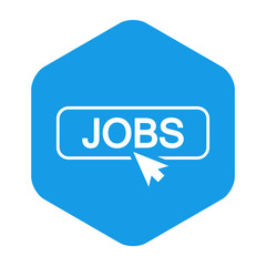 Icono plano puntero en JOBS en hexagono azul