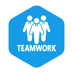 Icono plano TEAMWORK en grupo de trabajo en hexagono azul