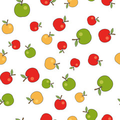 Ripe Apples Flat Vector Seamless Pattern on White