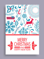 Marry Christmas and Happy New Year Bright Postcard