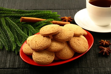 Food and drinks concept- organic  tea with homemade butter cookies.
