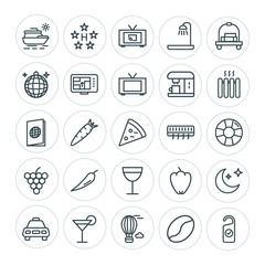Modern Simple Set of food, hotel, drinks, travel Vector outline Icons. ..Contains such Icons as clean, sweet,  night,  background, balloon and more on white background. Fully Editable. Pixel Perfect