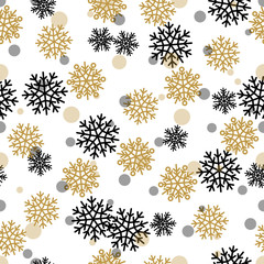 Seamless Pattern with Snowy Snowflakes and Circles