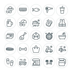 Modern Simple Set of food, hotel, drinks, travel Vector outline Icons. ..Contains such Icons as  travel,  fresh, bus, coffee,  sea,  plane and more on white background. Fully Editable. Pixel Perfect