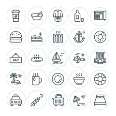 Modern Simple Set of food, hotel, drinks, travel Vector outline Icons. ..Contains such Icons as  kitchen, soup,  save,  bread,  food,  car and more on white background. Fully Editable. Pixel Perfect