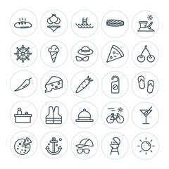Modern Simple Set of food, hotel, drinks, travel Vector outline Icons. ..Contains such Icons as  bbq,  drink, bikini,  grilling,  dairy, sun and more on white background. Fully Editable. Pixel Perfect