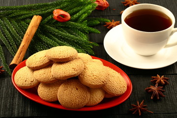 Food and drinks concept- organic  tea with homemade butter cookies.