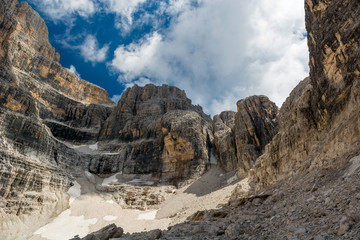 Beginning of mountain valley shapped like a cauldron.