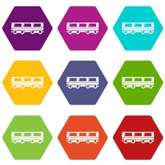 Passenger carriage icons 9 set coloful isolated on white for web