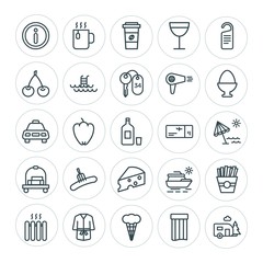 Modern Simple Set of food, hotel, drinks, travel Vector outline Icons. ..Contains such Icons as  snack,  heater,  drink,  sea, wine,  symbol and more on white background. Fully Editable. Pixel Perfect
