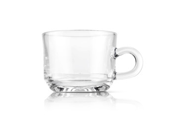 clear transparent glass cup isolated on white background