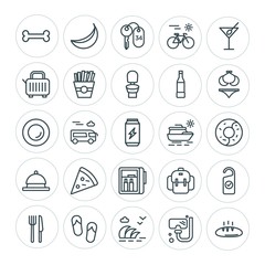 Modern Simple Set of food, hotel, drinks, travel Vector outline Icons. ..Contains such Icons as  wave,  snorkel, hotel, sea,  road,  ocean and more on white background. Fully Editable. Pixel Perfect