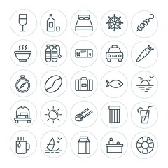 Modern Simple Set of food, hotel, drinks, travel Vector outline Icons. ..Contains such Icons as milk,  mattress,  room,  rescue,  office and more on white background. Fully Editable. Pixel Perfect