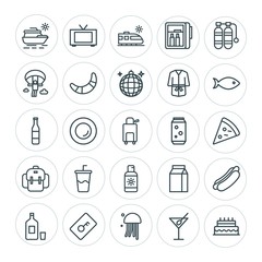 Modern Simple Set of food, hotel, drinks, travel Vector outline Icons. ..Contains such Icons as  screen, cake,  mustard,  white, jellyfish and more on white background. Fully Editable. Pixel Perfect