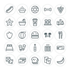Modern Simple Set of food, hotel, drinks, travel Vector outline Icons. ..Contains such Icons as  circle,  casino,  ticket,  debit,  save and more on white background. Fully Editable. Pixel Perfect