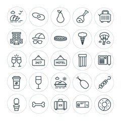 Modern Simple Set of food, hotel, drinks, travel Vector outline Icons. ..Contains such Icons as  barbecue,  food,  fresh,  suitcase, service and more on white background. Fully Editable. Pixel Perfect
