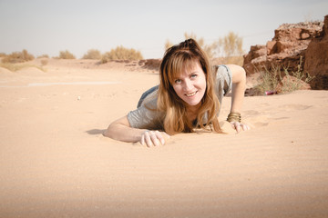 Girl have fun in desert in a day