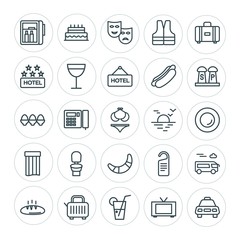 Modern Simple Set of food, hotel, drinks, travel Vector outline Icons. ..Contains such Icons as  transport,  summer, toaster,  glass,  party and more on white background. Fully Editable. Pixel Perfect