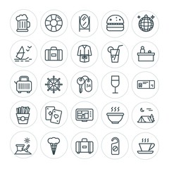 Modern Simple Set of food, hotel, drinks, travel Vector outline Icons. ..Contains such Icons as  modern, glass,  drink,  espresso, ring, hot and more on white background. Fully Editable. Pixel Perfect