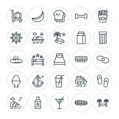 Modern Simple Set of food, hotel, drinks, travel Vector outline Icons. ..Contains such Icons as alcohol,  suitcase, fashion, relax,  star and more on white background. Fully Editable. Pixel Perfect