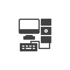 Desktop computer vector icon. filled flat sign for mobile concept and web design. Computer monitor and keyboard simple solid icon. PC symbol, logo illustration. Pixel perfect vector graphics