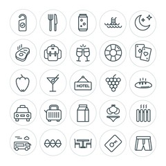 Modern Simple Set of food, hotel, drinks, travel Vector outline Icons. ..Contains such Icons as  cold,  knife,  can,  heater,  drink, room and more on white background. Fully Editable. Pixel Perfect