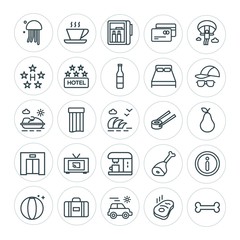 Modern Simple Set of food, hotel, drinks, travel Vector outline Icons. ..Contains such Icons as  baggage,  illustration,  food,  car,  bag and more on white background. Fully Editable. Pixel Perfect