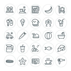 Modern Simple Set of food, hotel, drinks, travel Vector outline Icons. ..Contains such Icons as fridge,  blow,  bucket,  room,  summer,  toy and more on white background. Fully Editable. Pixel Perfect