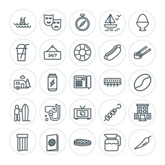 Modern Simple Set of food, hotel, drinks, travel Vector outline Icons. ..Contains such Icons as  spicy, boat, hot, meat,  north, passport and more on white background. Fully Editable. Pixel Perfect