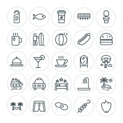 Modern Simple Set of food, hotel, drinks, travel Vector outline Icons. ..Contains such Icons as scrambled,  paper,  cocktail,  do,  bath and more on white background. Fully Editable. Pixel Perfect