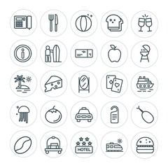 Modern Simple Set of food, hotel, drinks, travel Vector outline Icons. ..Contains such Icons as  dinner, door,  summer,  grilled, coffee and more on white background. Fully Editable. Pixel Perfect