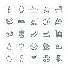 Modern Simple Set of food, hotel, drinks, travel Vector outline Icons. ..Contains such Icons as  pepper,  circle,  martini,  water,  poultry and more on white background. Fully Editable. Pixel Perfect