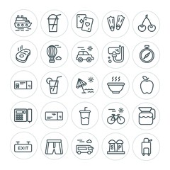 Modern Simple Set of food, hotel, drinks, travel Vector outline Icons. ..Contains such Icons as  game,  transportation, poker,  cycle,  exit and more on white background. Fully Editable. Pixel Perfect